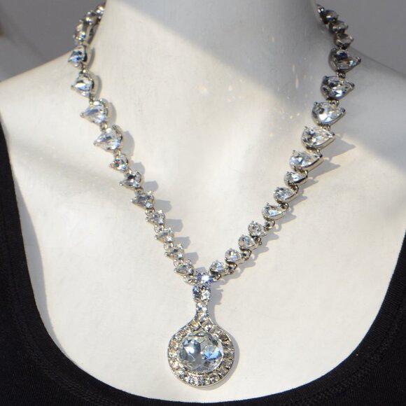 Vintage Oscar de La Renta Crystal Teardrop Necklace - Picture 1 of 8